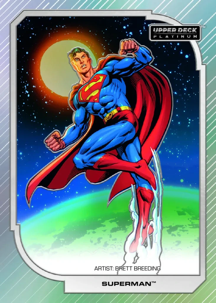 Superman card from Upper Deck Platinum: DC featuring artwork by Brett Breeding
