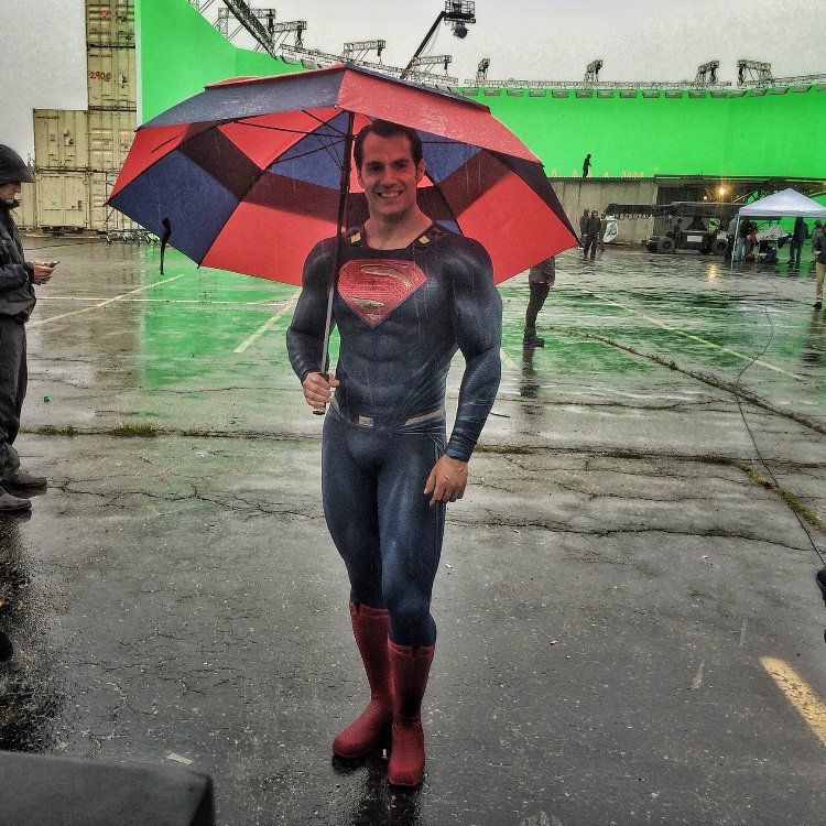 Henry Cavill on the Set of Batman v Superman